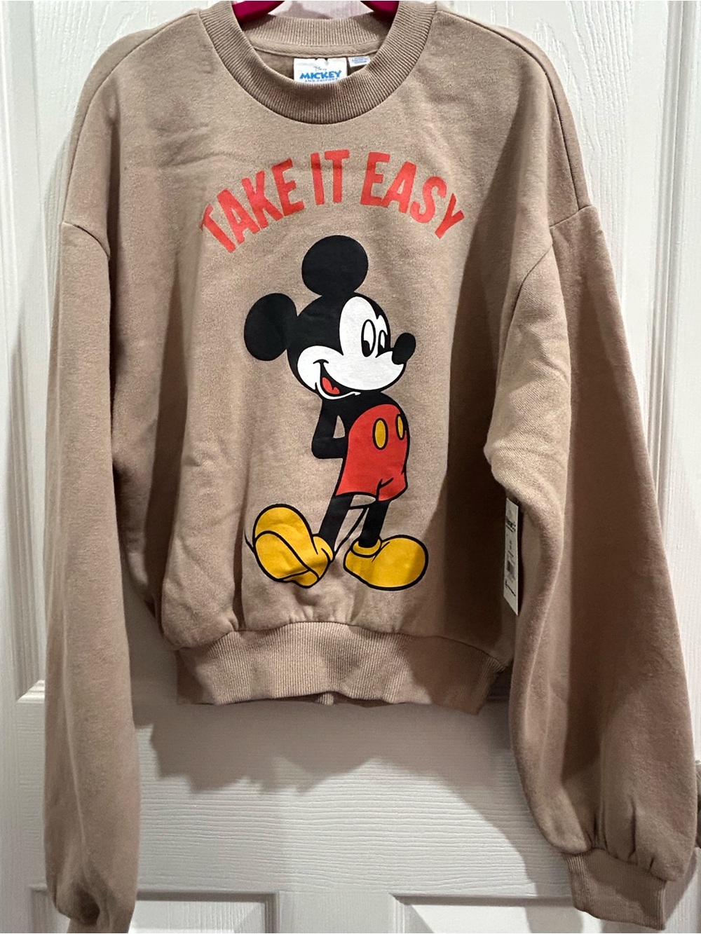 Mickey 'Take It Easy' Taupe Crewneck Sweatshirt XXS
